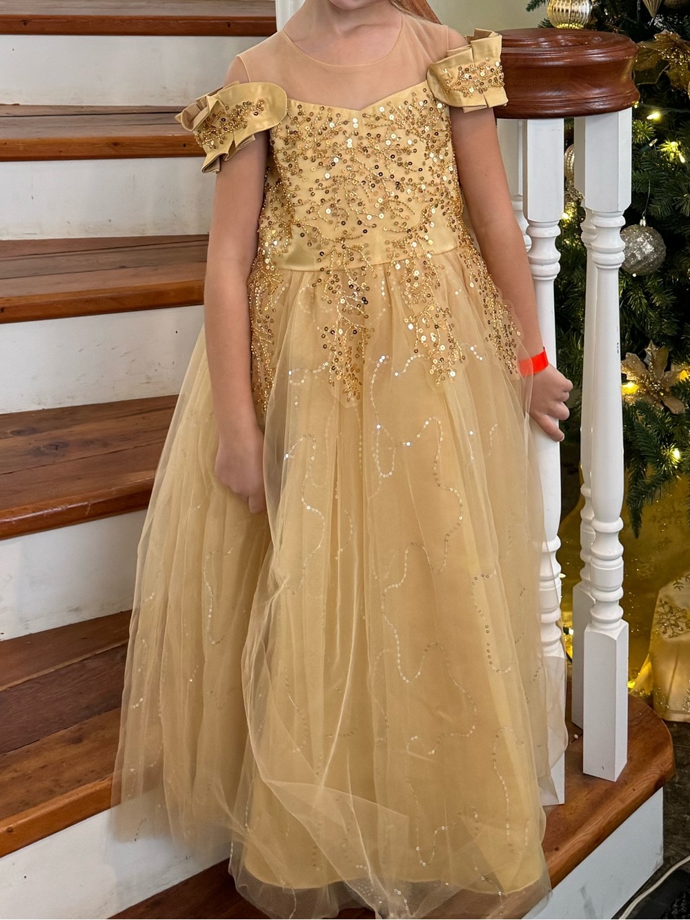 Girls' Gold Sequin Tulle Party Dress